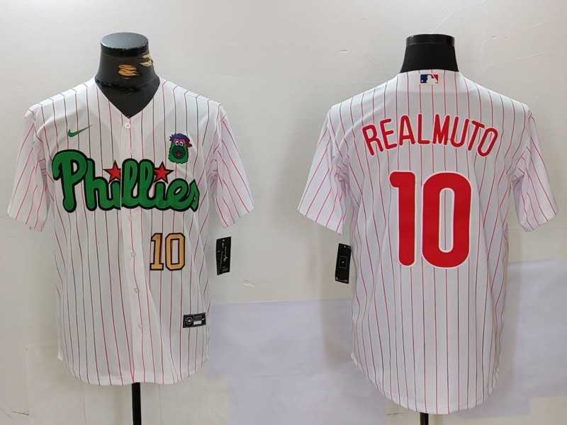Men%27s Philadelphia Phillies #10 J.T. Realmuto White Green Cool Base Stitched Jerseys